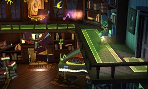 Luigi running from some books in Luigi's Mansion 2