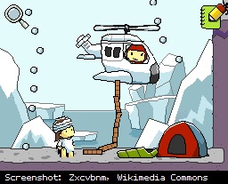 Maxwell flying a rescue chopper in Scribblenauts.