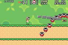 Luigi goes bowling in Super Mario Advance 2.