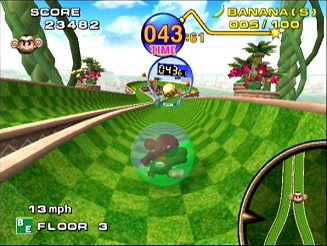 GonGon rolls for the goal in Super Monkey Ball.