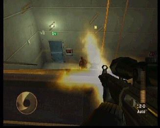 Fighting in the Phoenix Industries stairwell in NightFire.