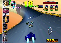 Captain Falcon makes up time in F-Zero X.