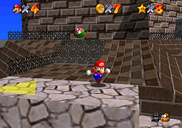 Running from a piranha plant in Super Mario 64