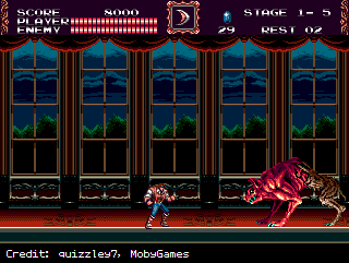 The player character facing a level boss in Castlevania Bloodlines.