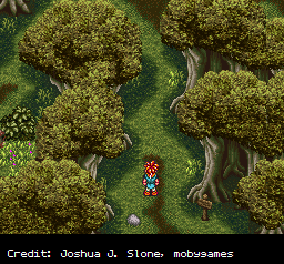 Walking through a forest in Chrono Trigger.