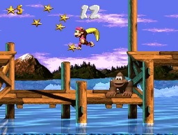 Reaching for the stars in Dixie Kong's Double Trouble.