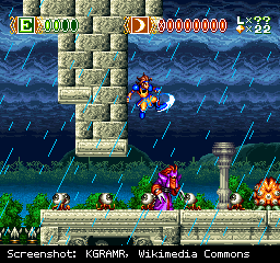 Wall grappling in Skyblazer.