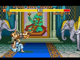 Ryu throwing Dhalsim in Street Fighter II Turbo.