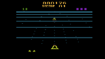 Enemies approaching in Beamrider.