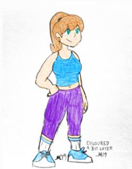 American manga-style girl in a jogging outfit.