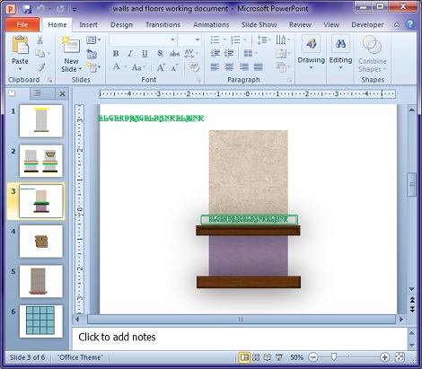 Wall and floor working document in Powerpoint 2010.
