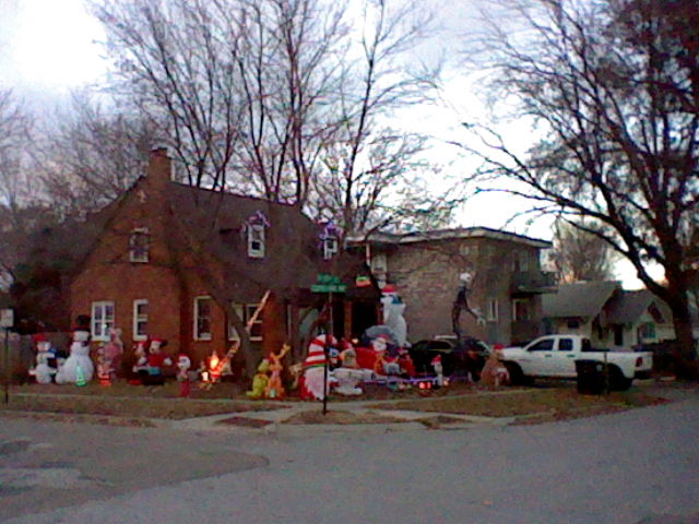 Inflatable Christmas decorations, including Jack Skellington on the right and Minnie Mouse on the left.