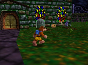 Screenshot. A haunted churchyard.