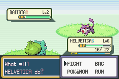 Image. Bulbasaur battling a wild Rattata.