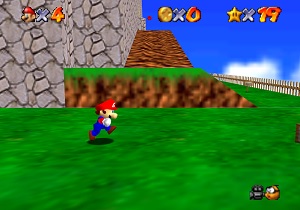 Mario runs around Whomp's Fortress in