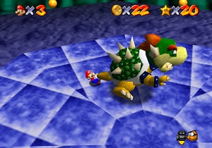 Image. Mario swinging Bowser by the tail.