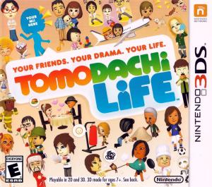 A collage of Miis having an interesting life with the game title superimposed over it.