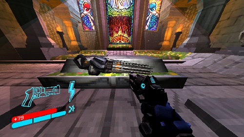 A machine gun rests on a gravestone.