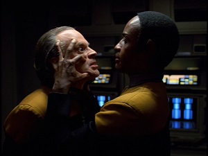 Screenshot: Tuvok tries to kill Crewman Suder with a mind meld.