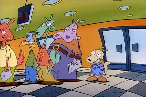 Rocko waits in line at the DMV.