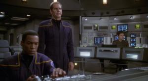 Navigator Mayweather, Captain Archer, and Science Officer Topol.