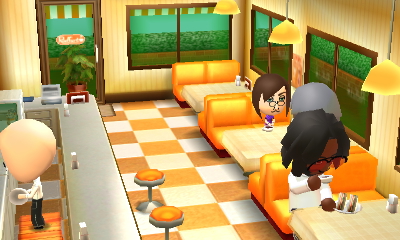 Charles and gremlin sitting in a booth, Cuzz sitting in a different booth, Patrick Bate-- I mean, Steve working behind the counter.