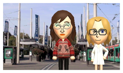 Finally, Abby and Mickey at the train station in Geneva.