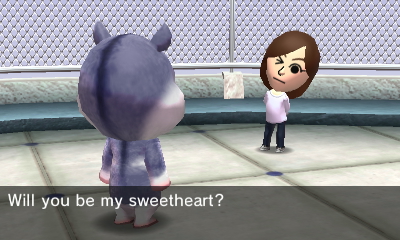 Winking and assuming a cute posture, Jenna asks Wario to be her boyfriend.