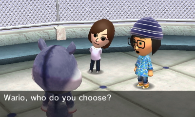 Gina asks Wario which girl he chooses.