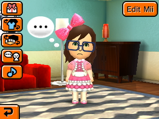 Tina wearing a short pink dress and a large bow headband.