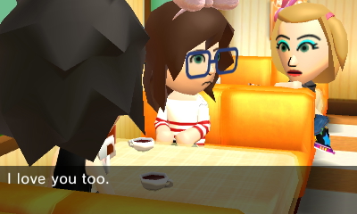 Miko turns around in her booth and announces she loves Joey too.